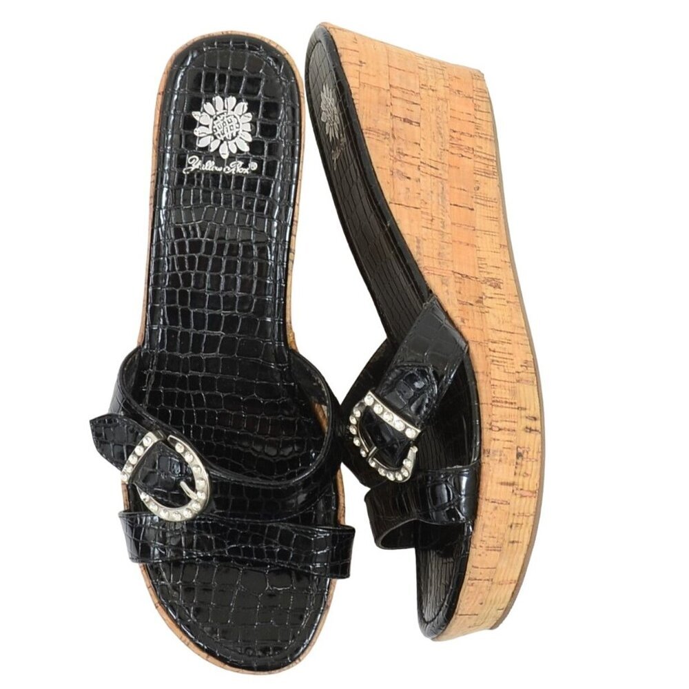 Yellow Box Amber Womens 11 Cork Wedge Rhinestone Buckle Vegan Vacation Sandals